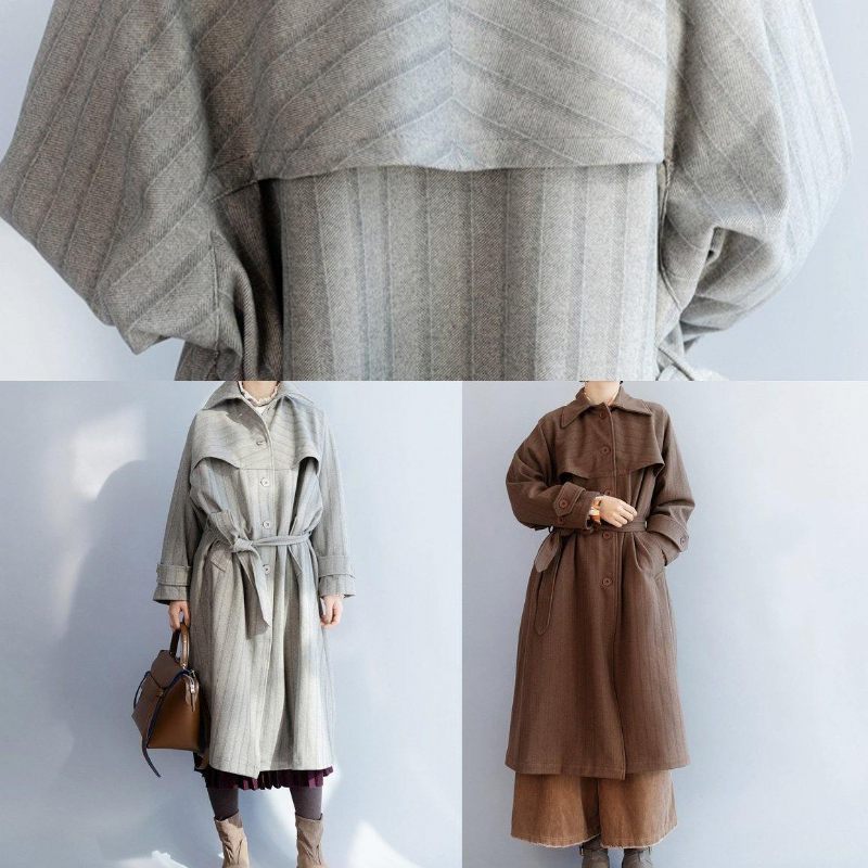 Italiensk Choklad Plus Size Långa Rockar Skjortor Lapel Krage Knyt Midjerockar - Choklad