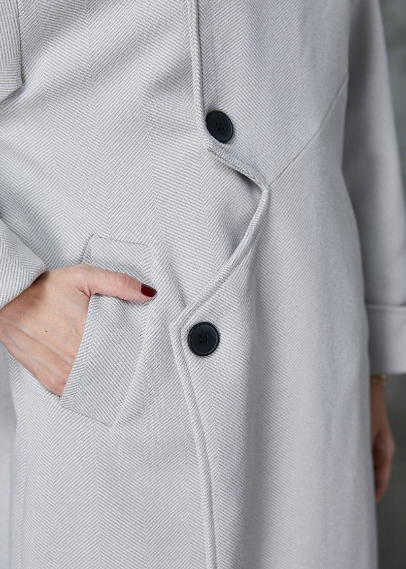 Italiensk Grå Asymmetrisk Patchwork Yllerockar Vår - Trenchcoats för kvinnor