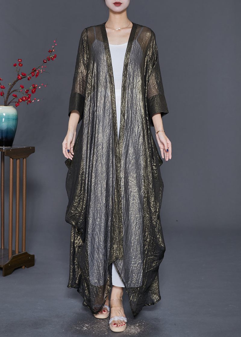 Italiensk Oversized Asymmetrisk Design Silk Long Cardigan Fall - Koftor för kvinnor