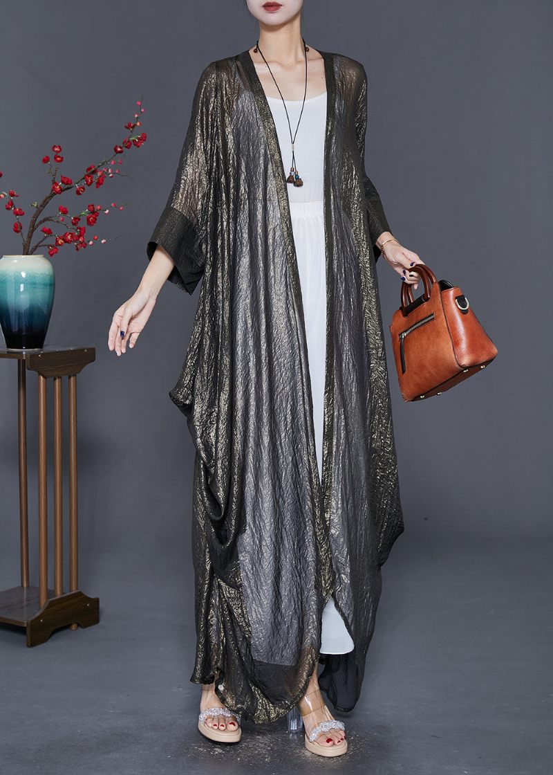 Italiensk Oversized Asymmetrisk Design Silk Long Cardigan Fall - Koftor för kvinnor