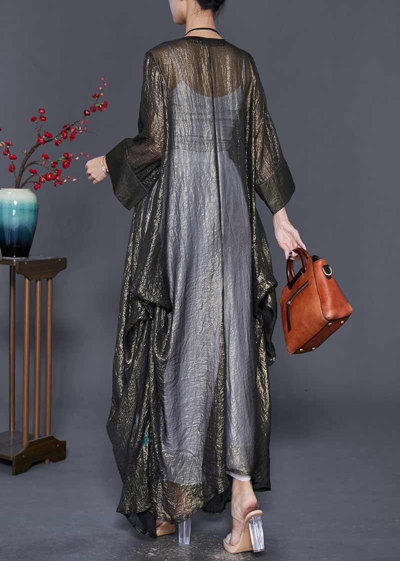 Italiensk Oversized Asymmetrisk Design Silk Long Cardigan Fall - Koftor för kvinnor