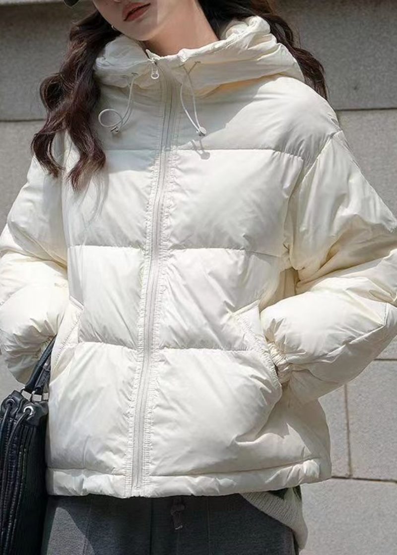 Italiensk Svart Blixtlåsfickor Duck Down Hooded Jacka Vinter - Dunjackor för kvinnor