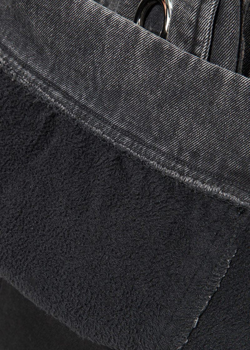 Italiensk Svart Huva Asymmetrisk Design Denim Coat Spring - Vinterkappor för kvinnor