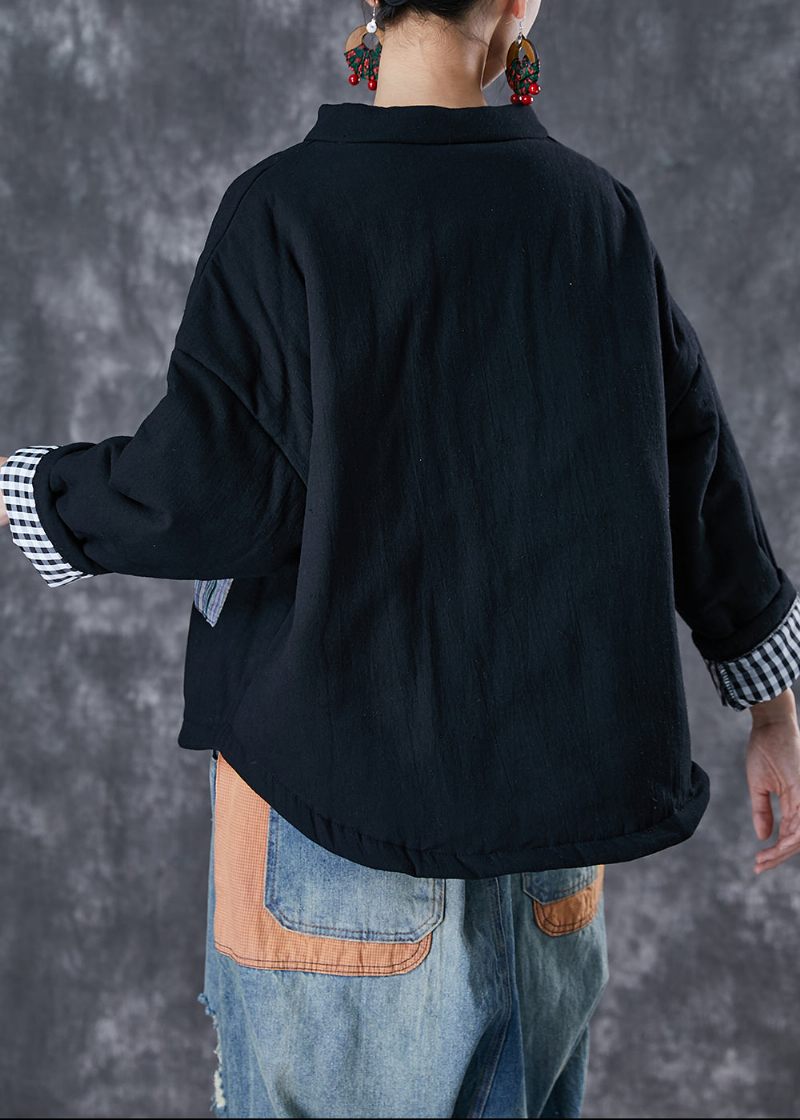 Italiensk Svart Oversized Patchwork Fin Bomullsfylld Pufferjacka Vinter - Dunjackor för kvinnor