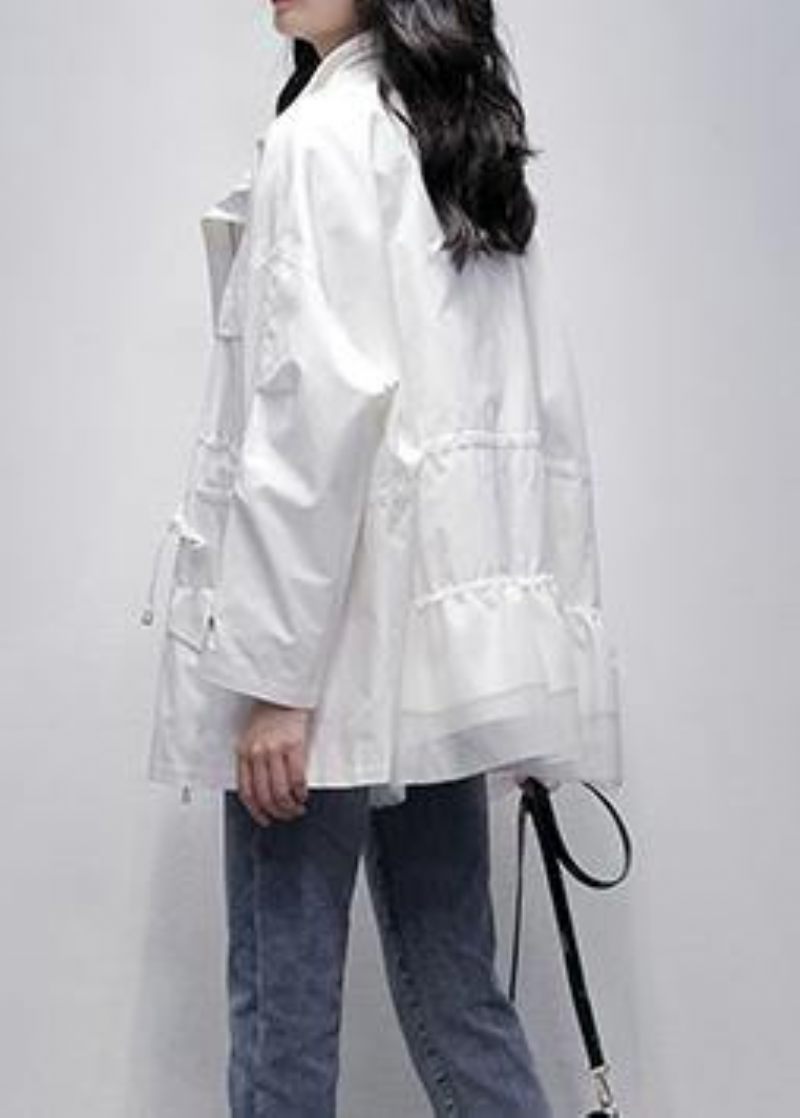 Italiensk Vit Patchwork Tyll Plus Size Tunikajacka Fotograferingsställ Krage - Trenchcoats för kvinnor