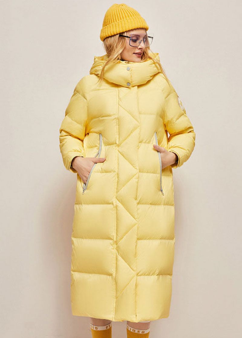 Italienska Gul Hooded Patchwork Duck Down Puffers Jackor Vinter - Gul