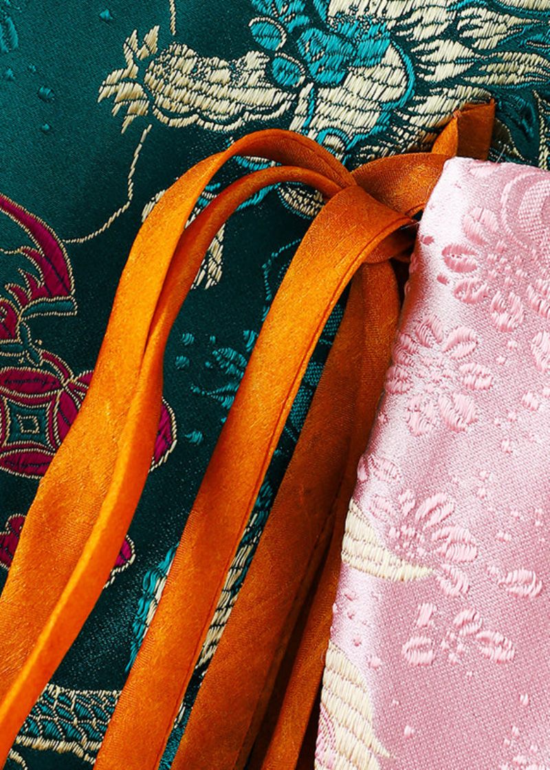 Jacquard Orange Asymmetrisk Lace Up Patchwork Sidenväst Ärmlös - Vinterkappor för kvinnor