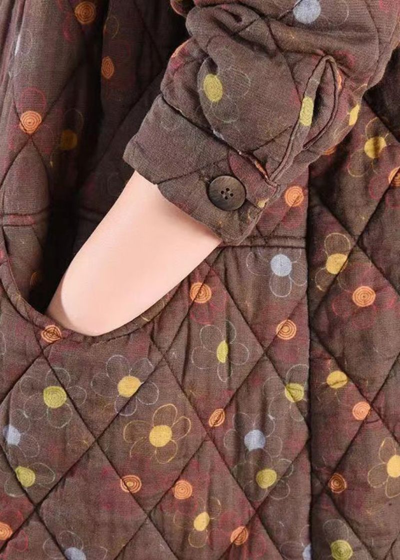 Kaffetrycksfickor Patchwork Fin Bomullsfylld Kappor Stativ Krage Vinter - Dunjackor för kvinnor