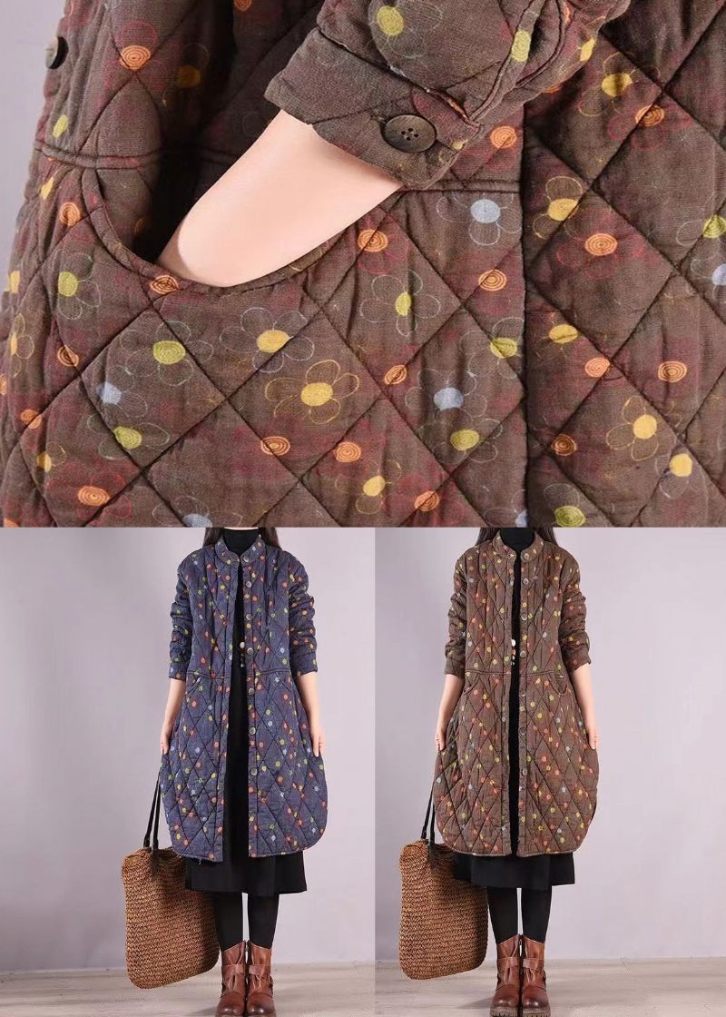Kaffetrycksfickor Patchwork Fin Bomullsfylld Kappor Stativ Krage Vinter - Dunjackor för kvinnor
