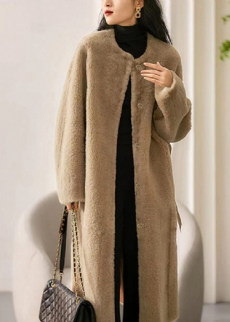 Kamelfickor Patchwork Ull Trench O Neck Button Winter