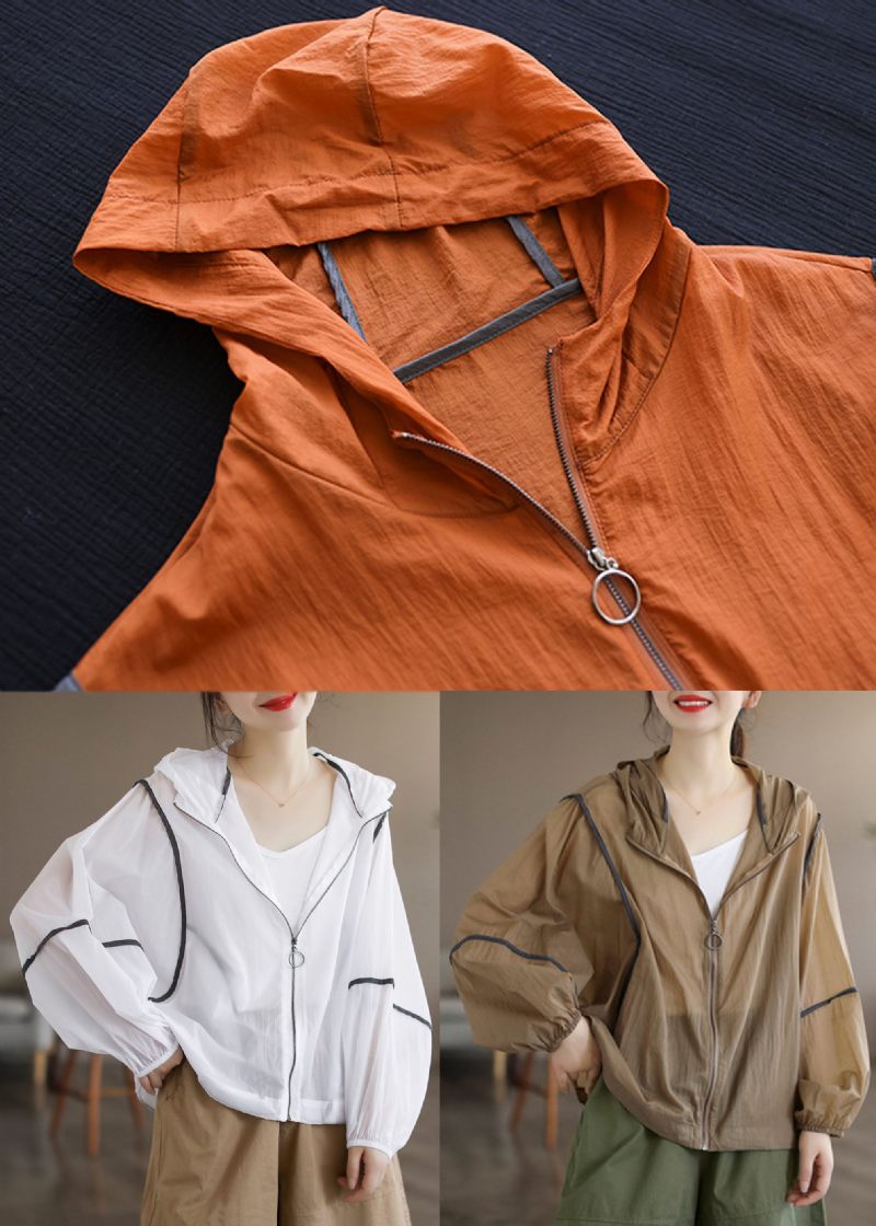 Khaki Patchwork Bomull Upf 50+ Kappa Hooded Oversized Långärmad - Kaki