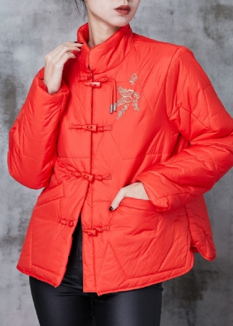 Kinesisk Stil Röd Broderad Orientalisk Anddun Pufferrockfjäder