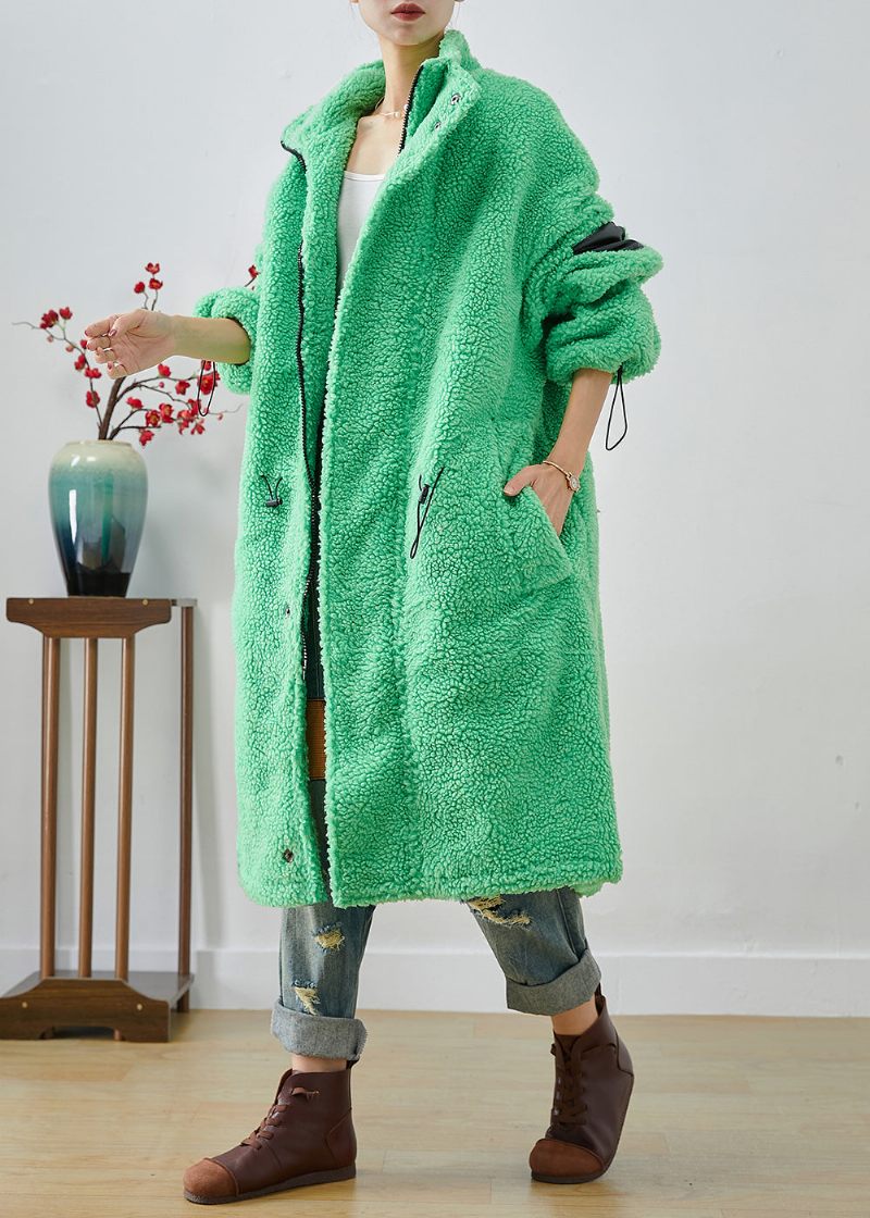 Konst Fluorescerande Grön Oversized Dragsko Fleece Trench Winter