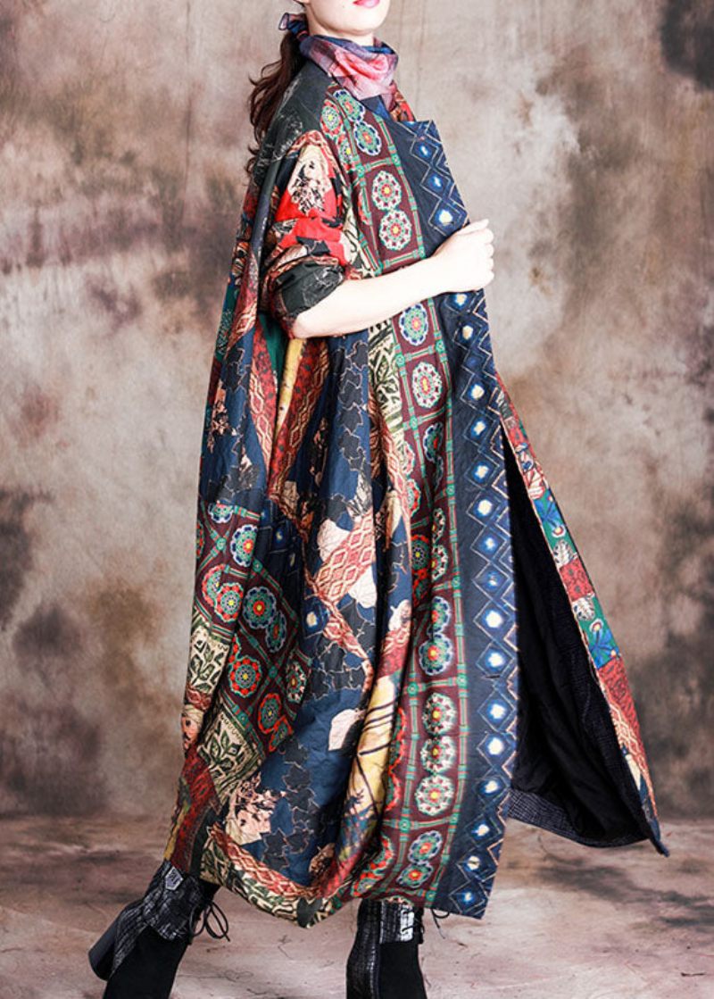 Konst Röd Print Button Patchwork Asymmetrisk Design Höstrockar Långärmad - Vinterkappor för kvinnor