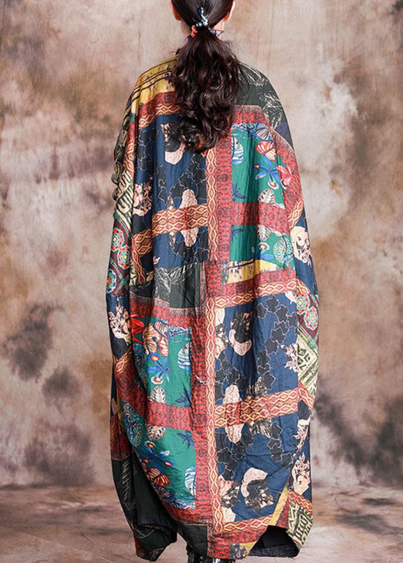 Konst Röd Print Button Patchwork Asymmetrisk Design Höstrockar Långärmad - Vinterkappor för kvinnor