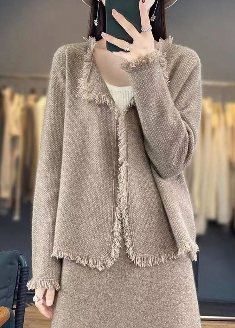 Kvinnor Beige Solid Knappstickad Bomullskofta Vår - Koftor för kvinnor