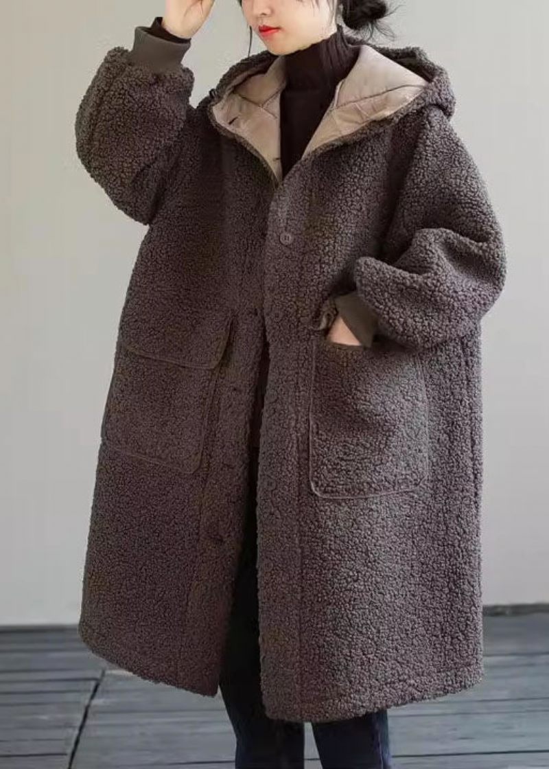 Kvinnor Blå Hooded Button Faux Fur Winter Coat - Vinterkappor för kvinnor