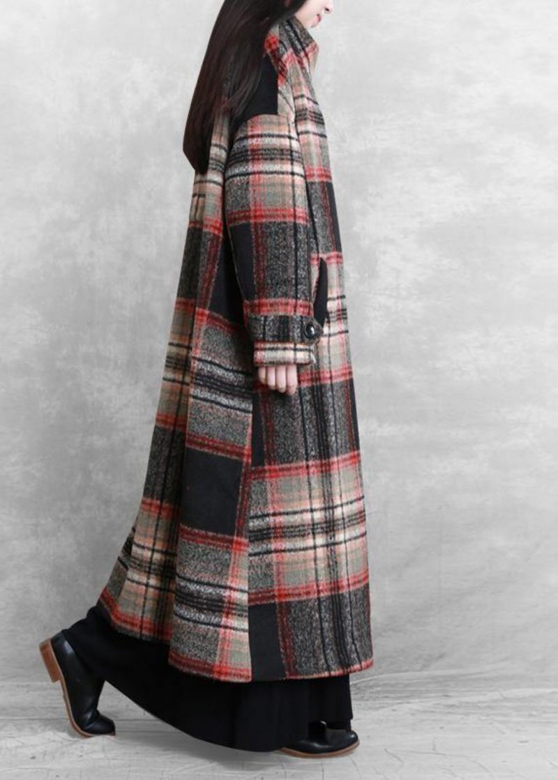Kvinnor Casual Långa Jackor Rockar Svart Rutig Slips Midja Asymmetrisk Woolen Coat - Trenchcoats för kvinnor