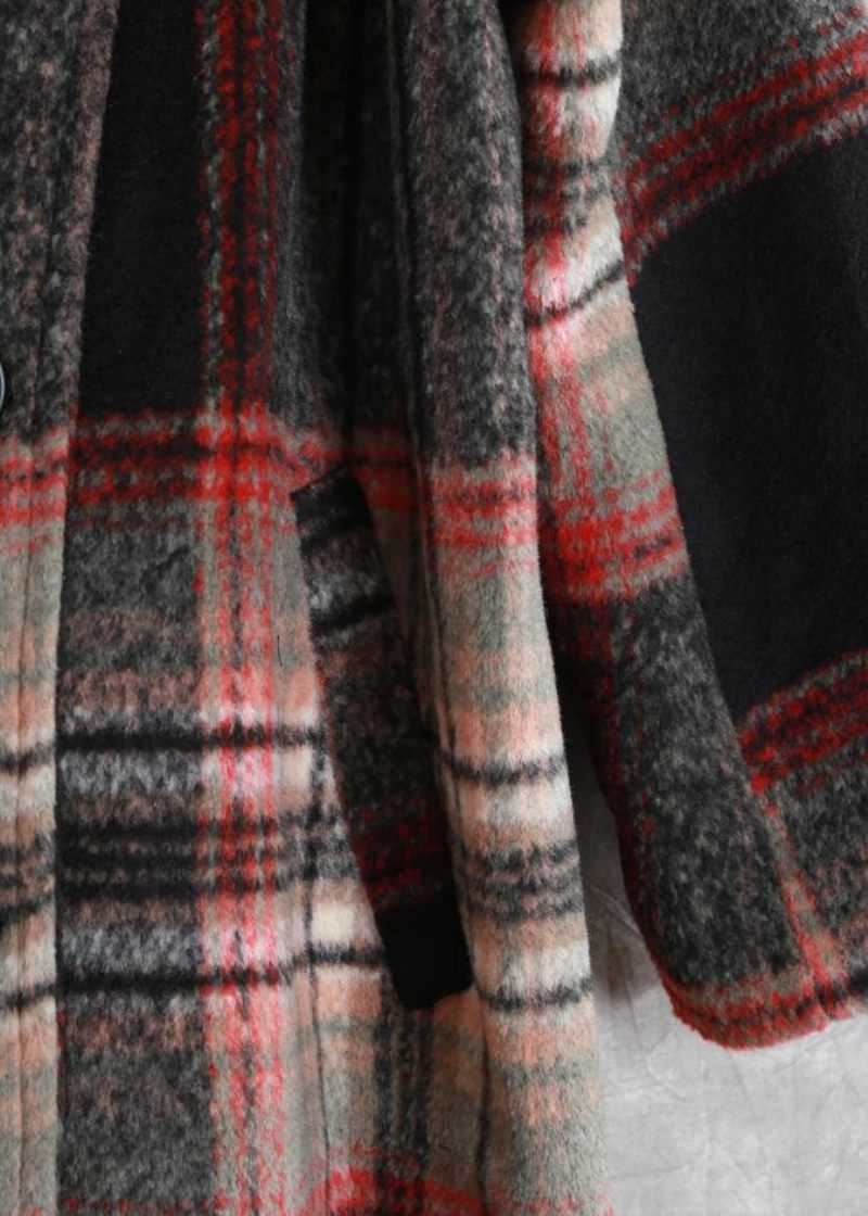 Kvinnor Casual Långa Jackor Rockar Svart Rutig Slips Midja Asymmetrisk Woolen Coat - Trenchcoats för kvinnor