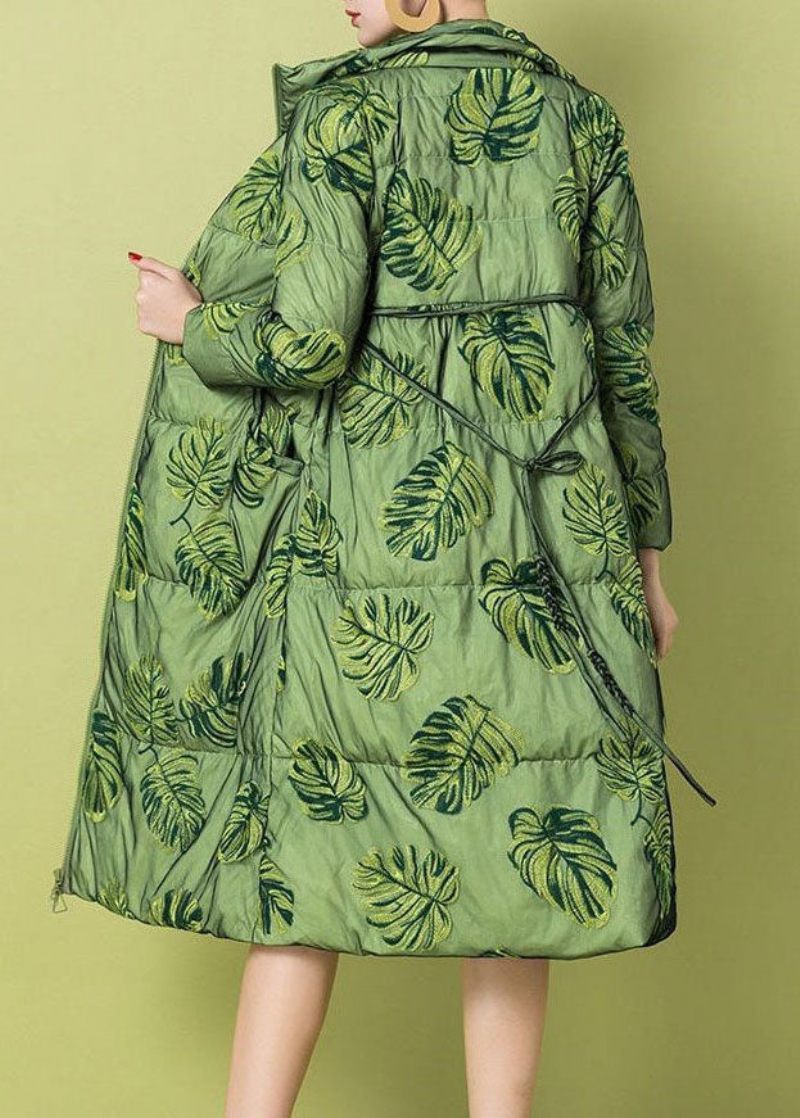 Kvinnor Grön Cinched Oriental Fine Cotton Fylld Parka Winter - Dunjackor för kvinnor