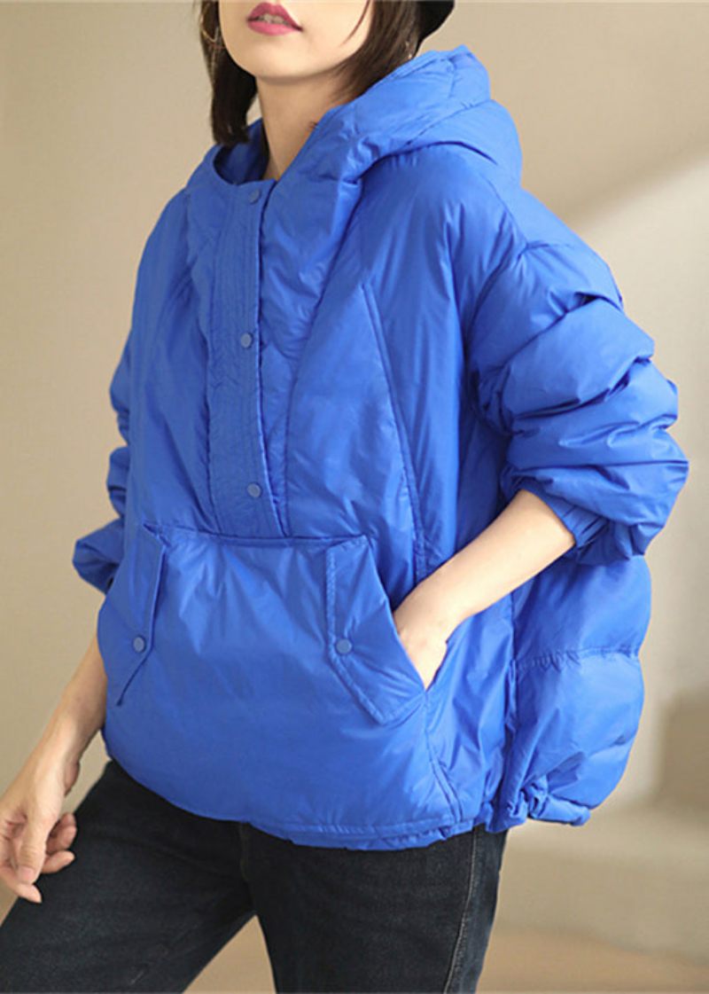 Kvinnor Grön Hooded Button Patchwork Duck Down Coat Vinter - Vinterkappor för kvinnor