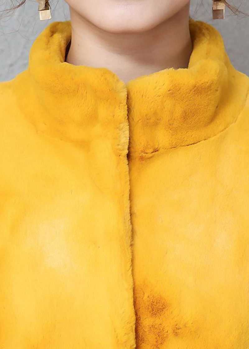 Kvinnor Gul Stativ Krage Silm Fit Faux Fur Trench Winter - Vinterkappor för kvinnor