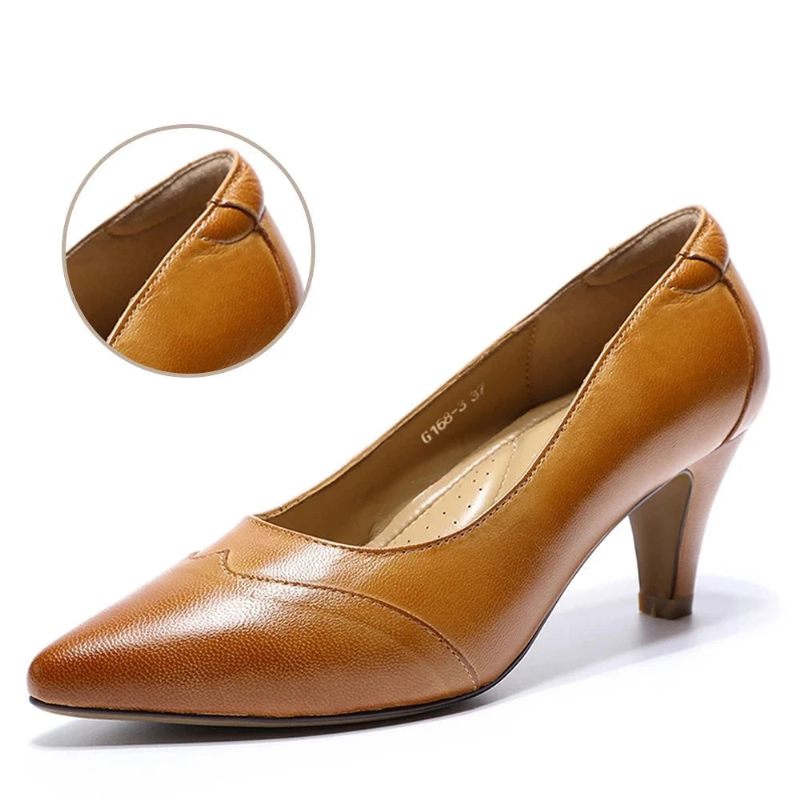 Kvinnor Läderklänning Pumps Handgjord Komfort Elegant Spetsad Tå Höga Klackar Damskor - Svart