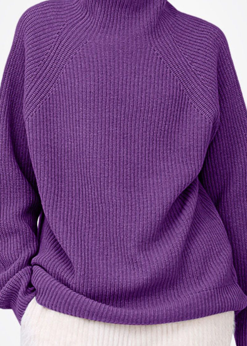 Kvinnor Lila Turtle Neck Mysig Ulltröja Toppar Vinter - Ullrockar för kvinnor