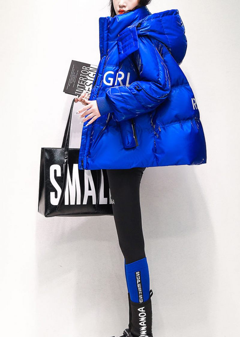 Kvinnor Röda Zip Up-fickor Grafiska Duck Down Hooded Coats Vinter - Dunjackor för kvinnor