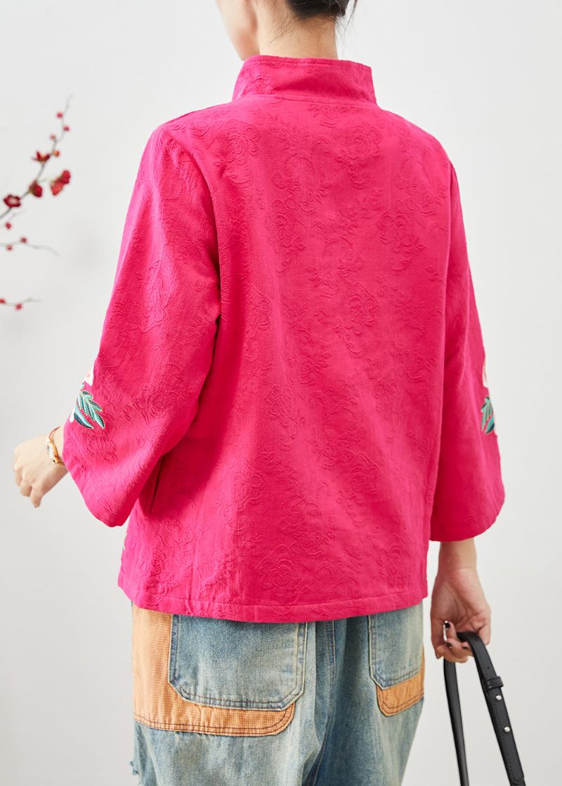 Kvinnor Rose Broderade Jacquard Kinesiska Knapp Bomull Jackor Fall - Vinterkappor för kvinnor