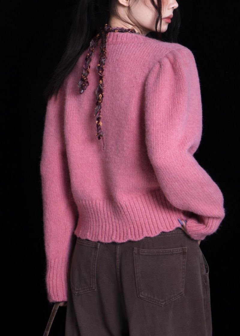 Kvinnor Rose O Neck Button Patchwork Stickad Cardigan Fall - Koftor för kvinnor