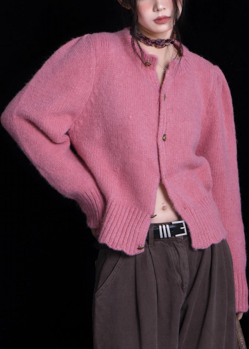 Kvinnor Rose O Neck Button Patchwork Stickad Cardigan Fall - Koftor för kvinnor