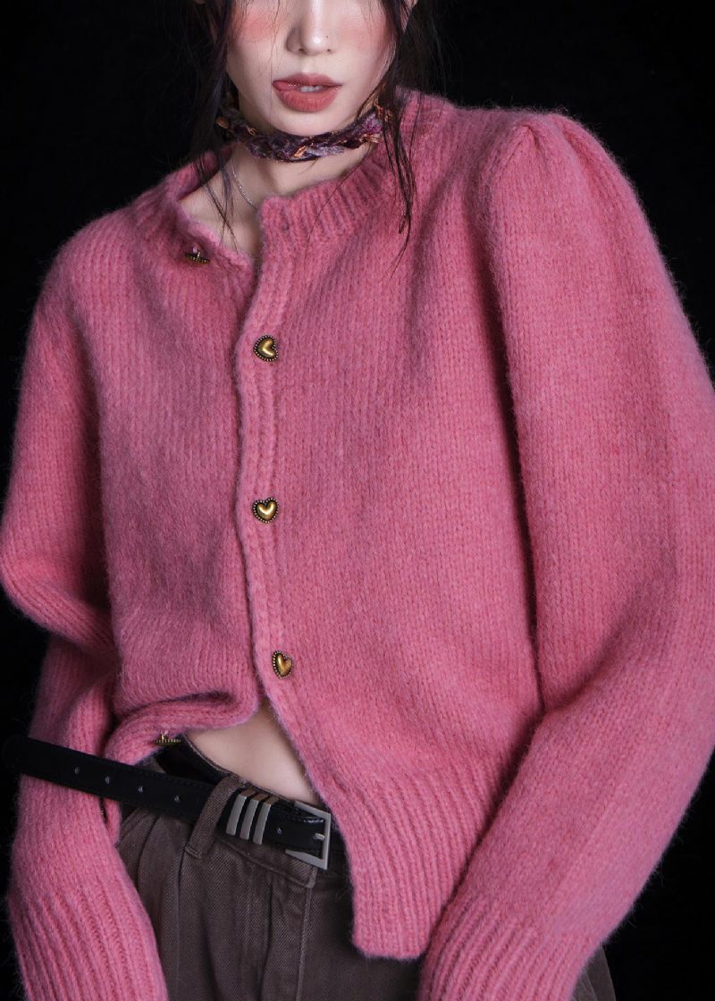 Kvinnor Rose O Neck Button Patchwork Stickad Cardigan Fall - Koftor för kvinnor