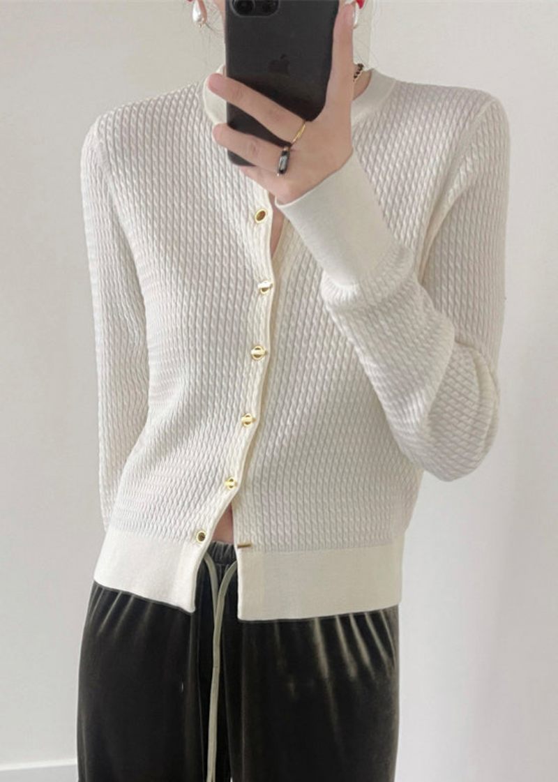 Kvinnor Svart O Neck Button Patchwork Stickad Cardigan Fall - Koftor för kvinnor