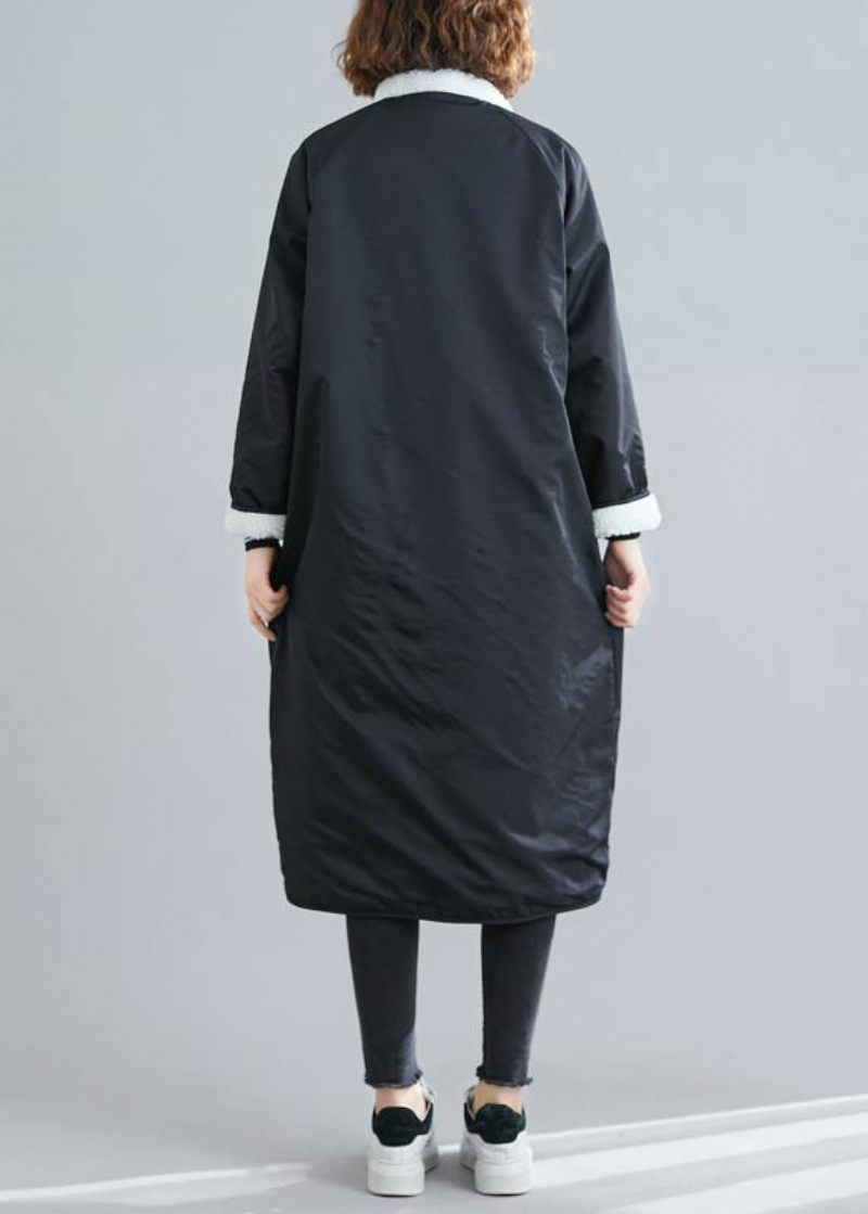 Kvinnor Svarta Plus Size Casual Kappor Tyger Dragkedja Lapptäcke Ytterkläder - Svart