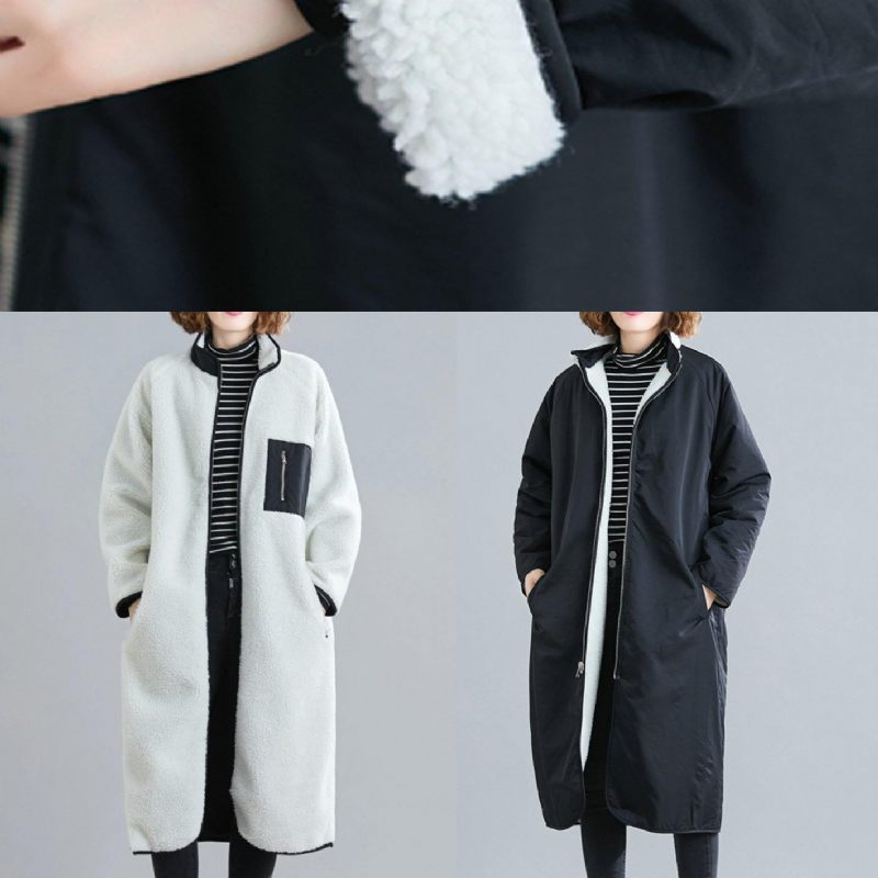 Kvinnor Svarta Plus Size Casual Kappor Tyger Dragkedja Lapptäcke Ytterkläder - Svart