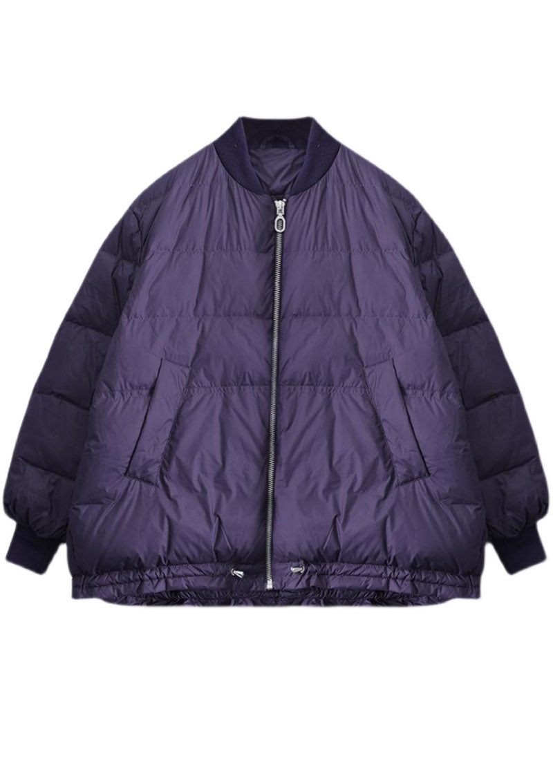 Lila Fin Bomullsfylld Pufferjacka Zip Up Dragsko Vinter - Lila