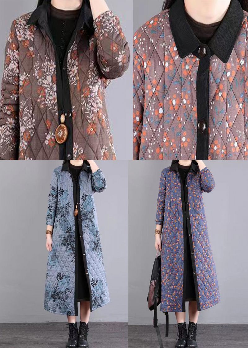 Lila Print Patchwork Fina Bomullsfyllda Kappor Peter Pan Krage Vinter - Dunjackor för kvinnor