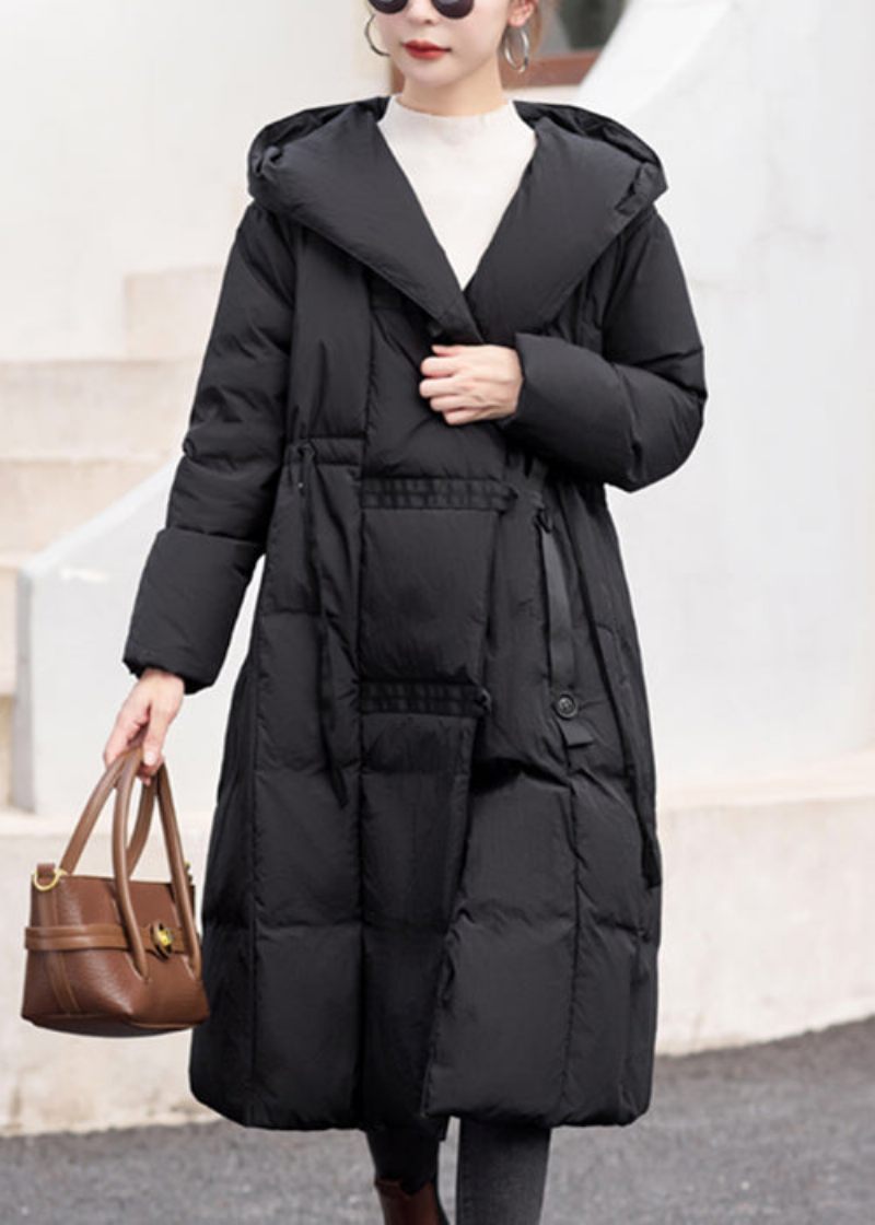 Lös Camel Hooded Button Patchwork Duck Down Coat Winter - Dunjackor för kvinnor