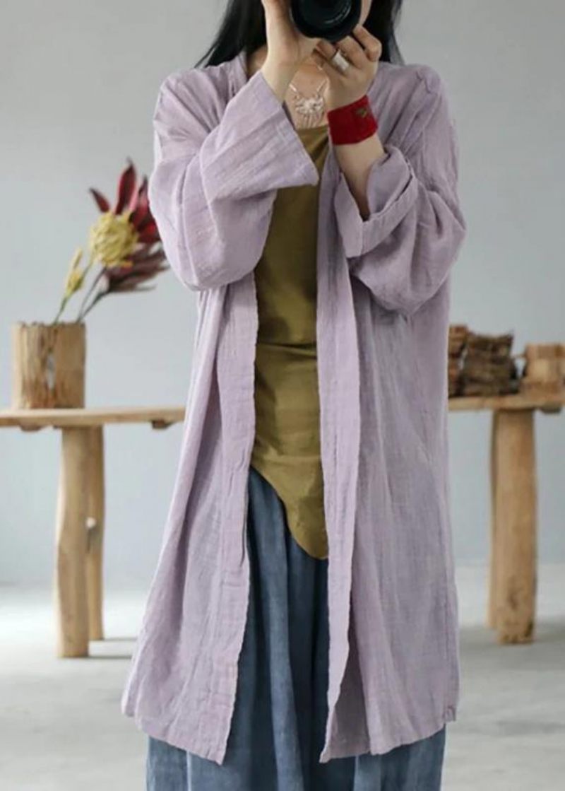 Lös Linne Bomull Carigan För Kvinnor Monterad Enkel Solid Color Sun Protection Shirt Coat