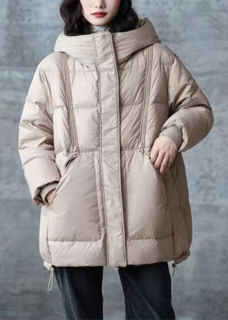 Lös Svart Huva Dragsko Patchwork Duck Down Coat Långärmad - Vinterkappor för kvinnor