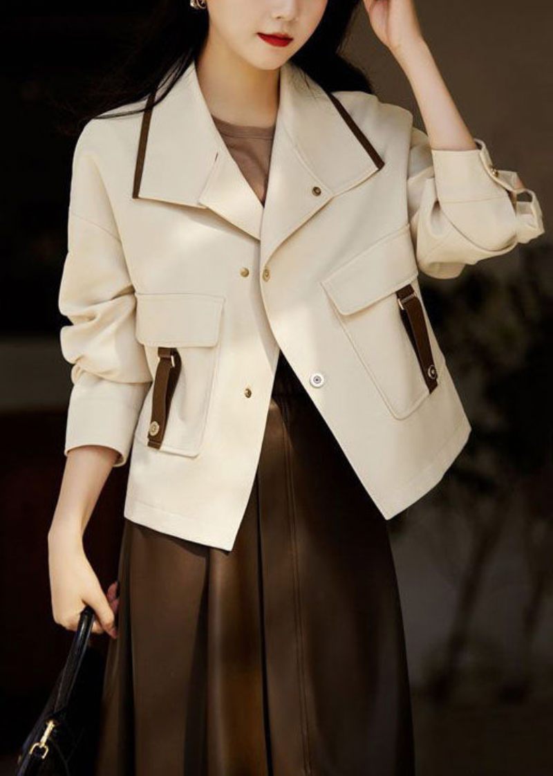 Lös Svart Stativ Krage Knapp Patchwork Bomull Coat Höst - Vinterkappor för kvinnor