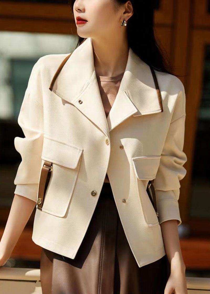 Lös Svart Stativ Krage Knapp Patchwork Bomull Coat Höst - Vinterkappor för kvinnor