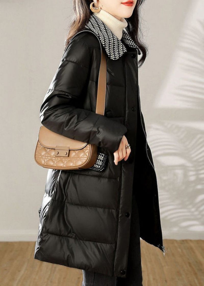 Lös Svart Zip Up Tie Midja Patchwork Bomullsfylld Kappa Vinter - Dunjackor för kvinnor