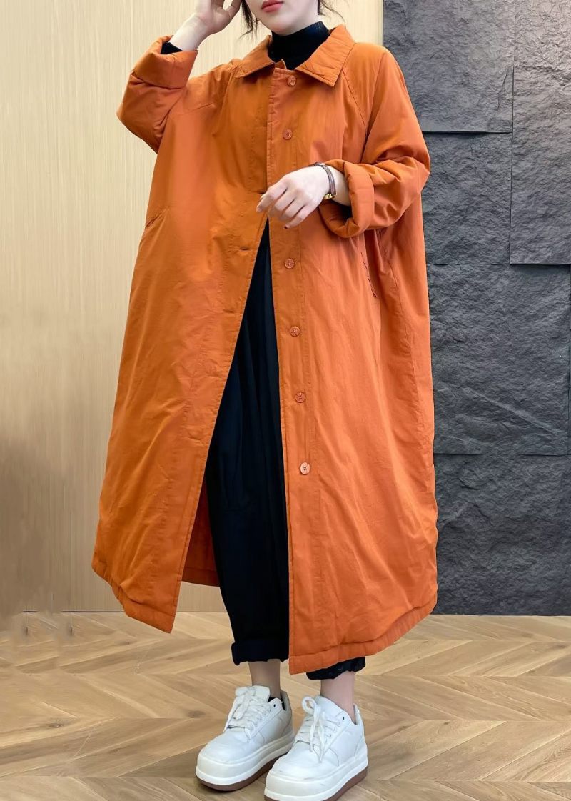 Lösa Orange Peter Pan Krage Knappfickor Parka Vinter - Dunjackor för kvinnor