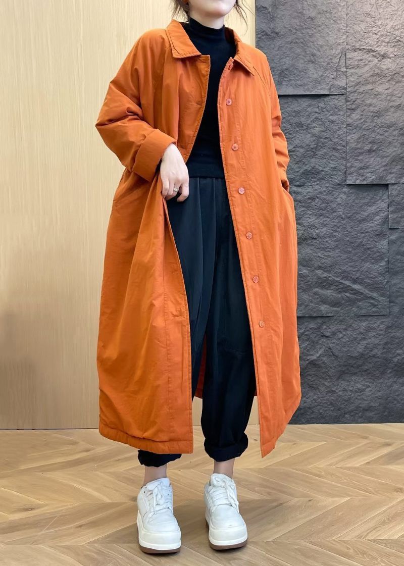 Lösa Orange Peter Pan Krage Knappfickor Parka Vinter - Dunjackor för kvinnor