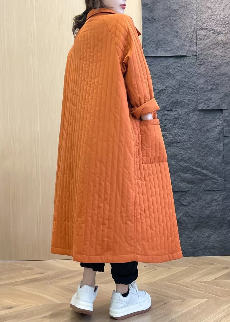Lösa Orange Peter Pan Krage Knappfickor Parka Vinter - Dunjackor för kvinnor