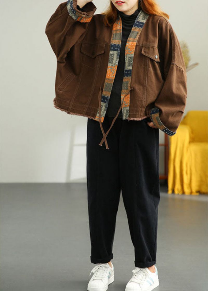Lyxig Brun Casual Pockets Slips Höstkappa
