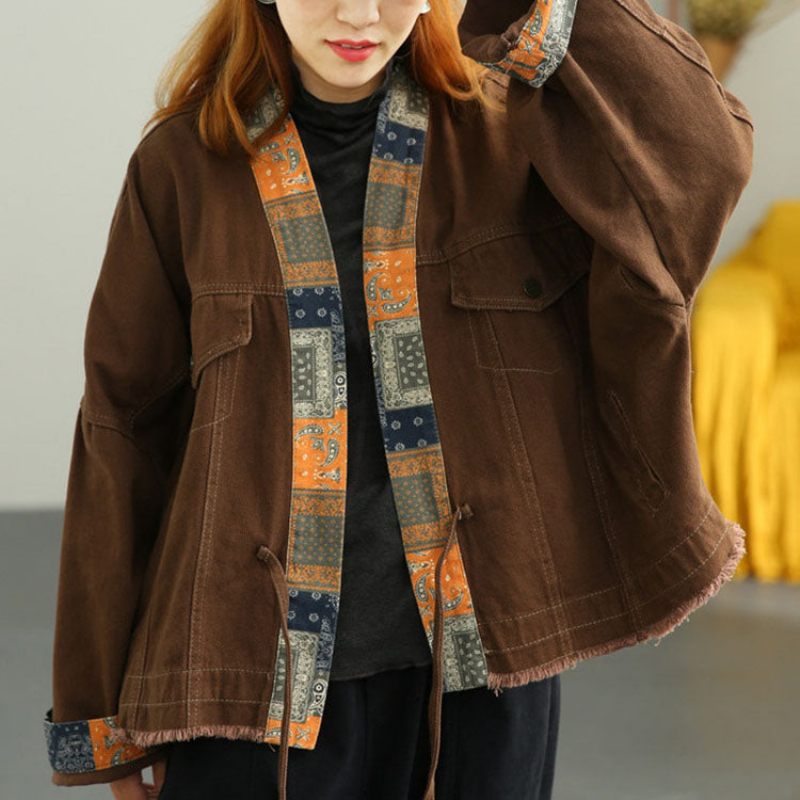 Lyxig Brun Casual Pockets Slips Höstkappa - Orange