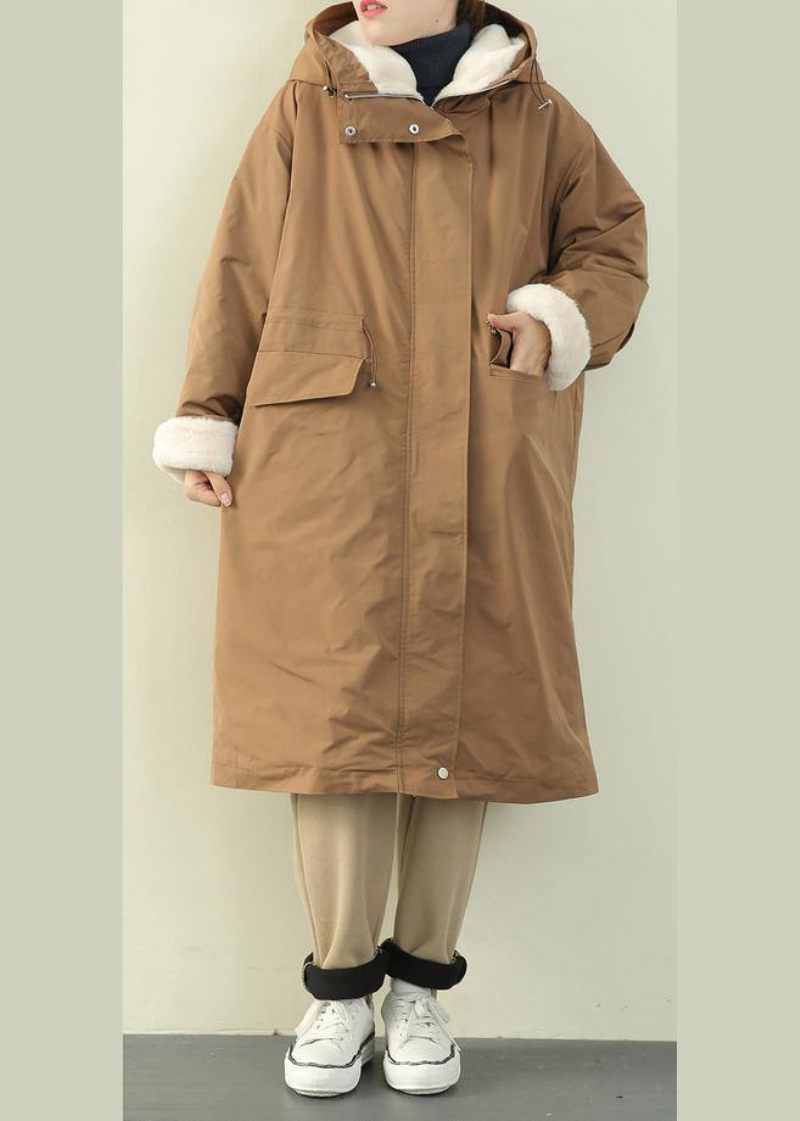 Lyxig Khaki Casual Outfit Plus Size Kläder Dunjacka Med Huva För Vinterytterkläder Med Dragkedja - Svart